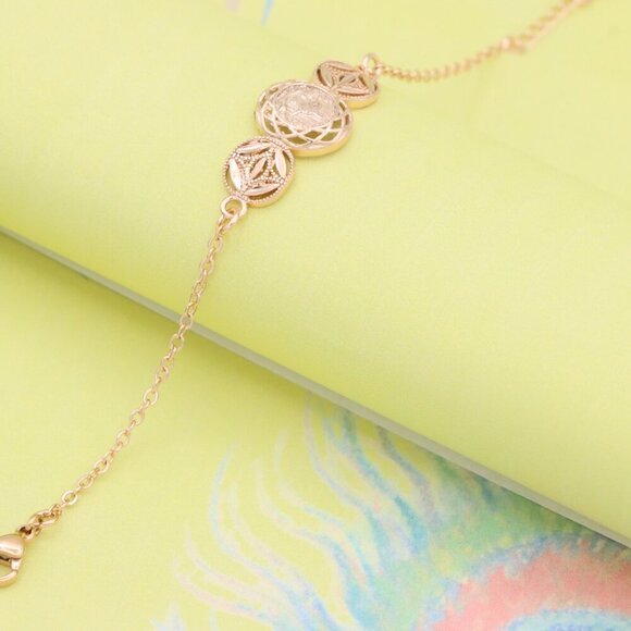 "Rose Gold Bracelet with Dual Leaf & Coin Pattern, XPBL1083 - Picture 3 of 13